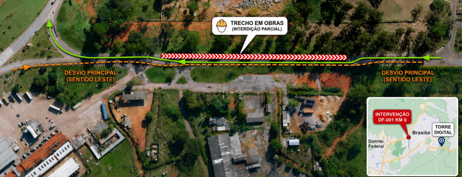 Trânsito no km 0 da DF-001 (EPCT) está interditado a partir desta segunda-feira (6)